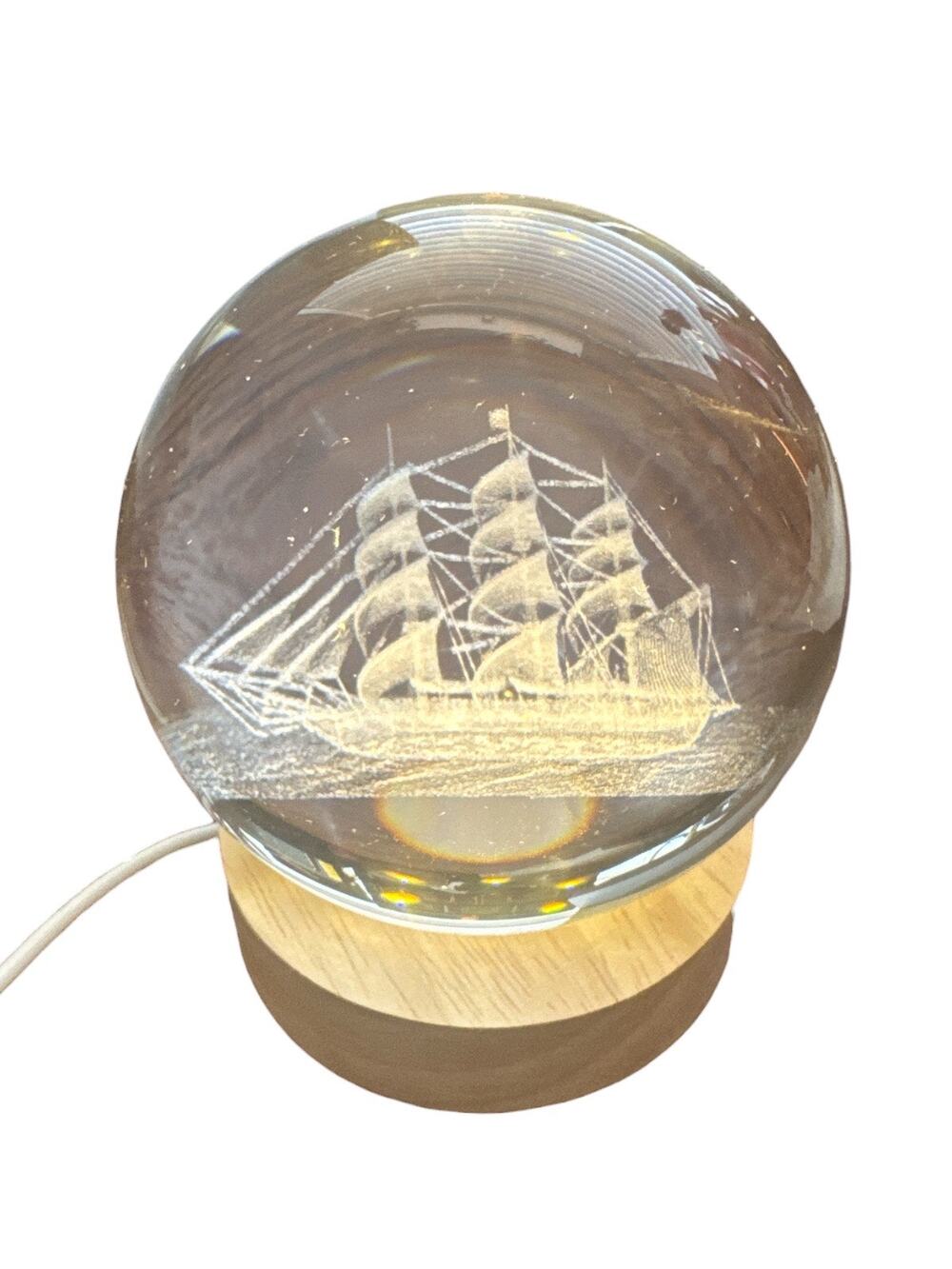 Etched Ship in Glass Orb Light Up UDB Nightlight